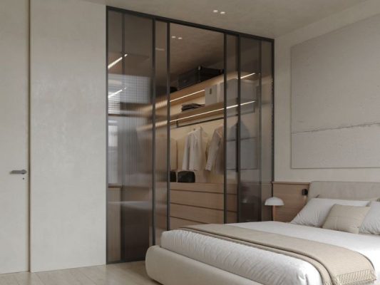 Cửa lùa Slim ngăn phòng trong phong cách Japandi và Minimalism