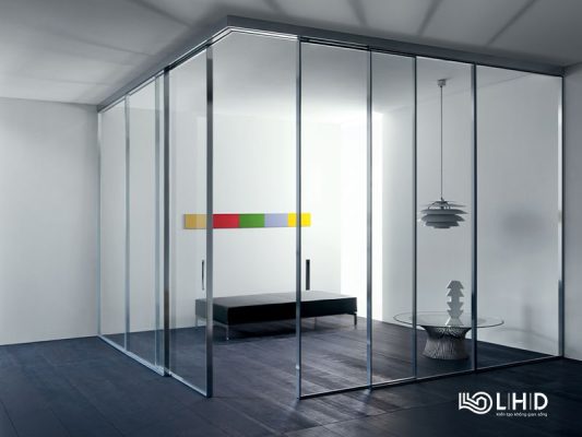 cửa lùa slim ngăn phòng vuông góc
