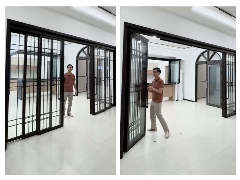 cửa trượt quay slim 3 ray 6 cánh