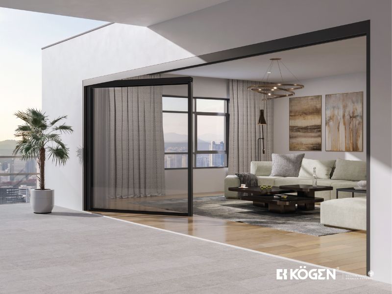 Cửa nhôm trượt quay 3 ray inox 3