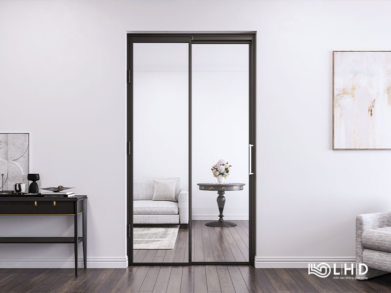cửa slim trượt quay 2 ray 2 cánh