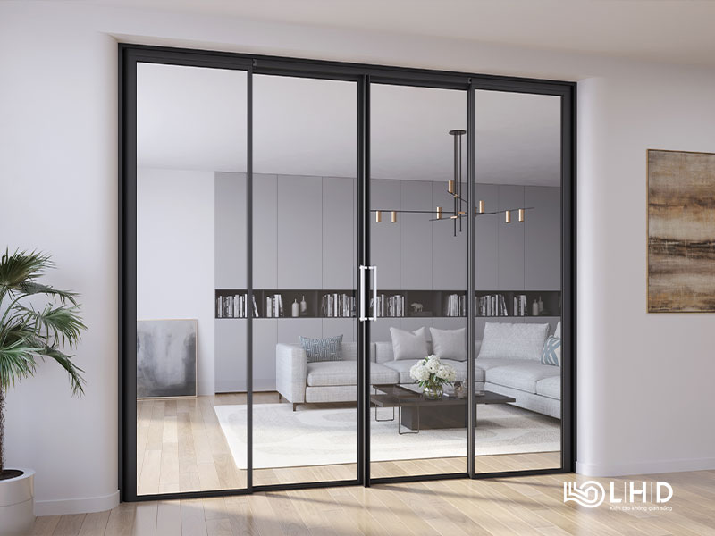 cửa slim trượt quay 2 ray 4 cánh