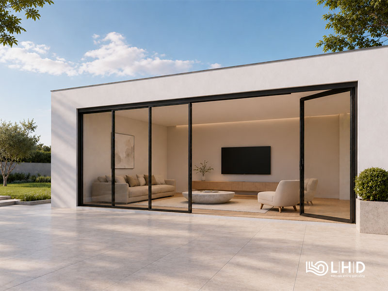 cửa slim trượt quay 3 ray 6 cánh